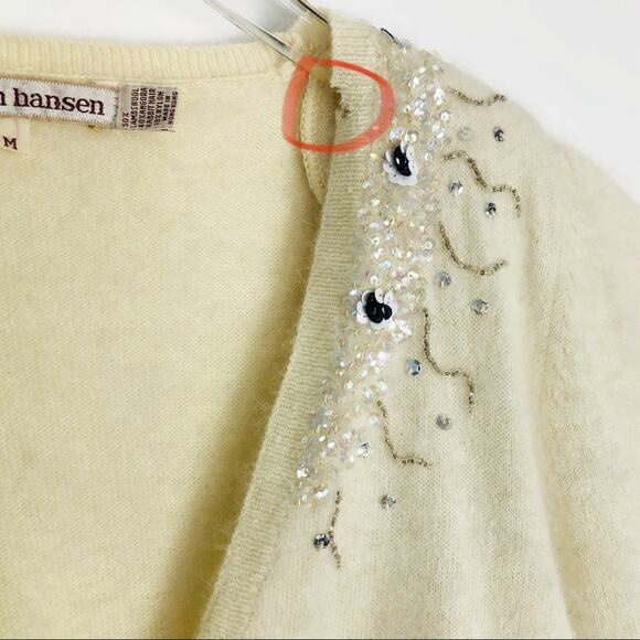 Vintage Embellished Cardigan Sweater Button Front Angora Wool Medium - Picture 7 of 9